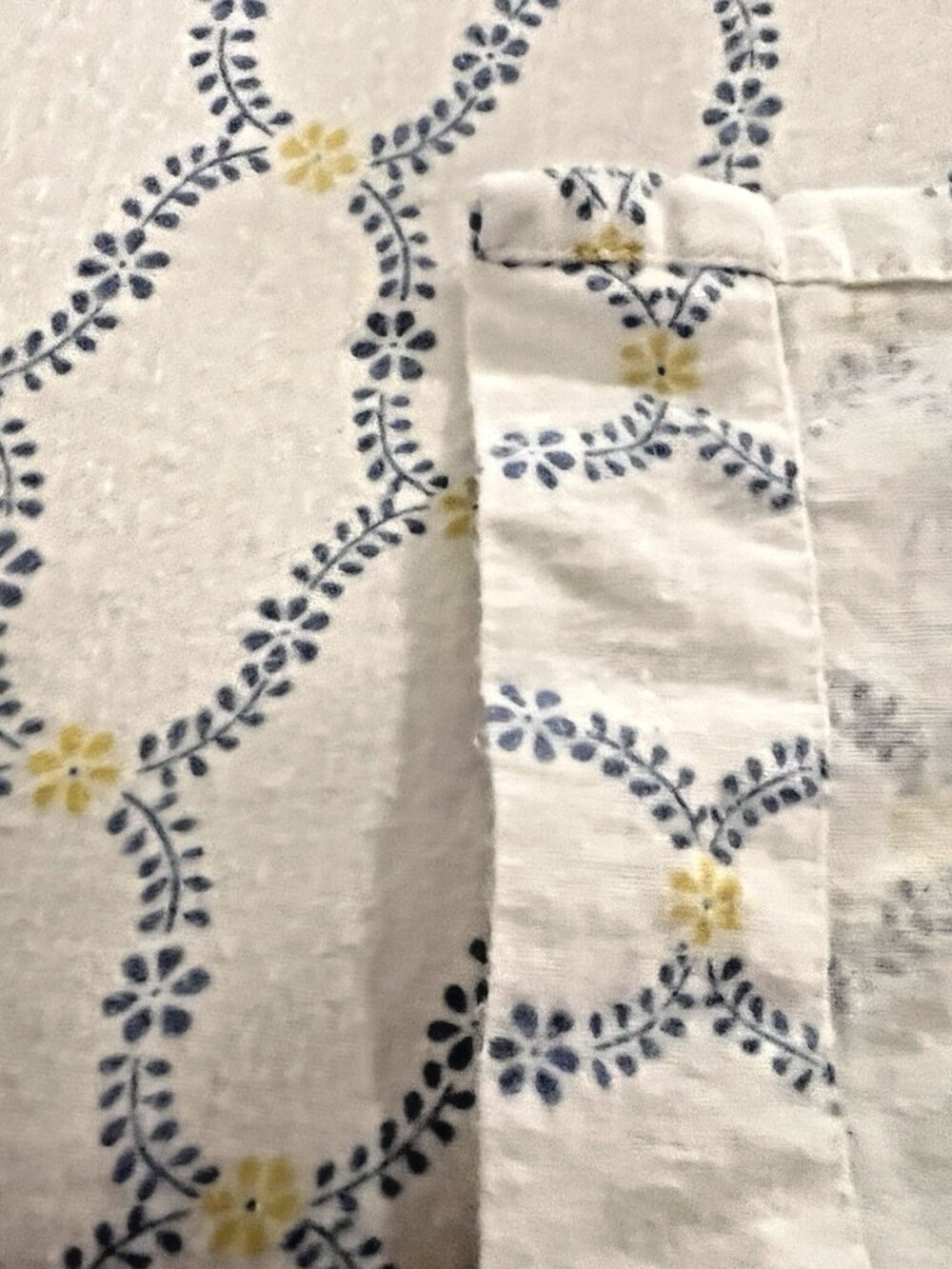 LAURA ASHLEY Flannel Sheet TWIN Blue White Yellow 64” X 92”L 100% Cotton Cottage